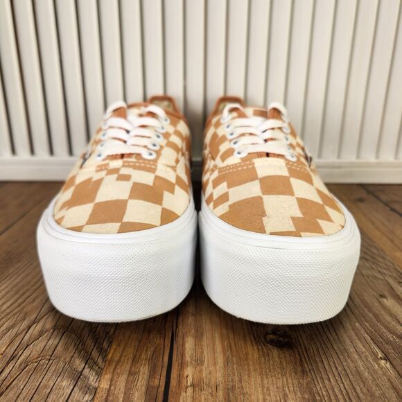 Vans Authentic Stacked Platform Sneakers Womens Size 9.5 Sand Checkerboard Shoes - Picture 2 of 9